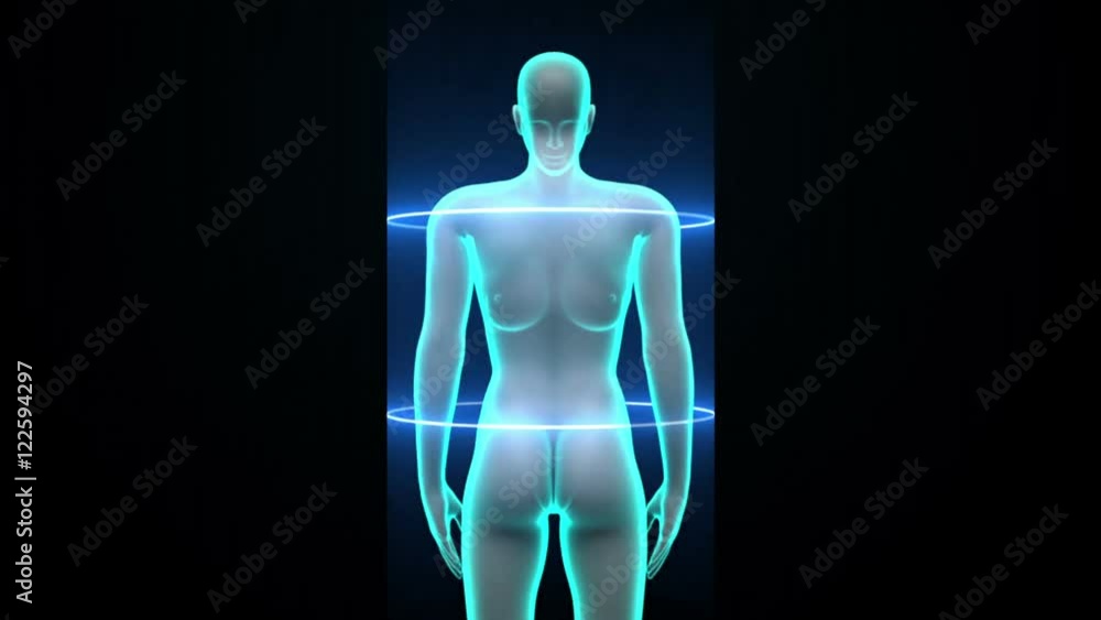 Female Human body scanning lymphatic system. Blue X-ray light. Female Human body scanning lymphatic system. Blue X-ray light.