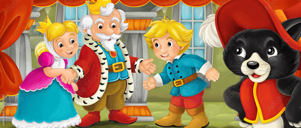Naklejka premium Cartoon scene of married couple in castle room - illustration for children