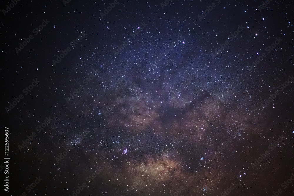 Milky Way Galaxy. Long exposure photograph.With grain