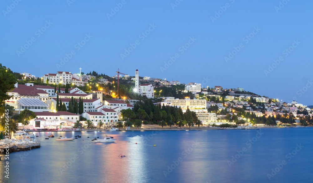 Neum city in the evening, a popular tourist resort in Bosnia and Herzegovina