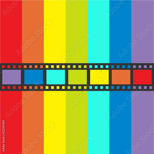Rainbow flag Film strip frame. Straight shape ribbon. Design element. White background. LGBT Gay movie cinema sign symbol. Flat .