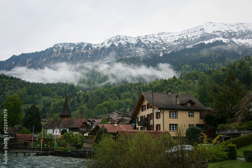 Fog rising and amazing mountain scenery at Interlaken, Switzerland