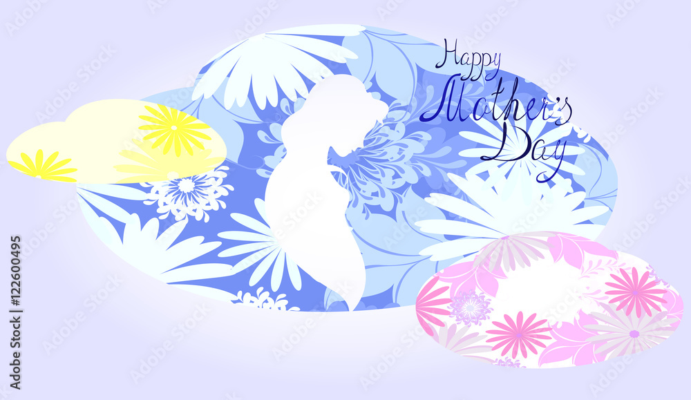 Fototapeta premium Silhouette of expectant mother in a cloud of flowers. EPS10 vector illustration.