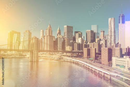 Skyline of downtown New York, Manhattan - vintage style