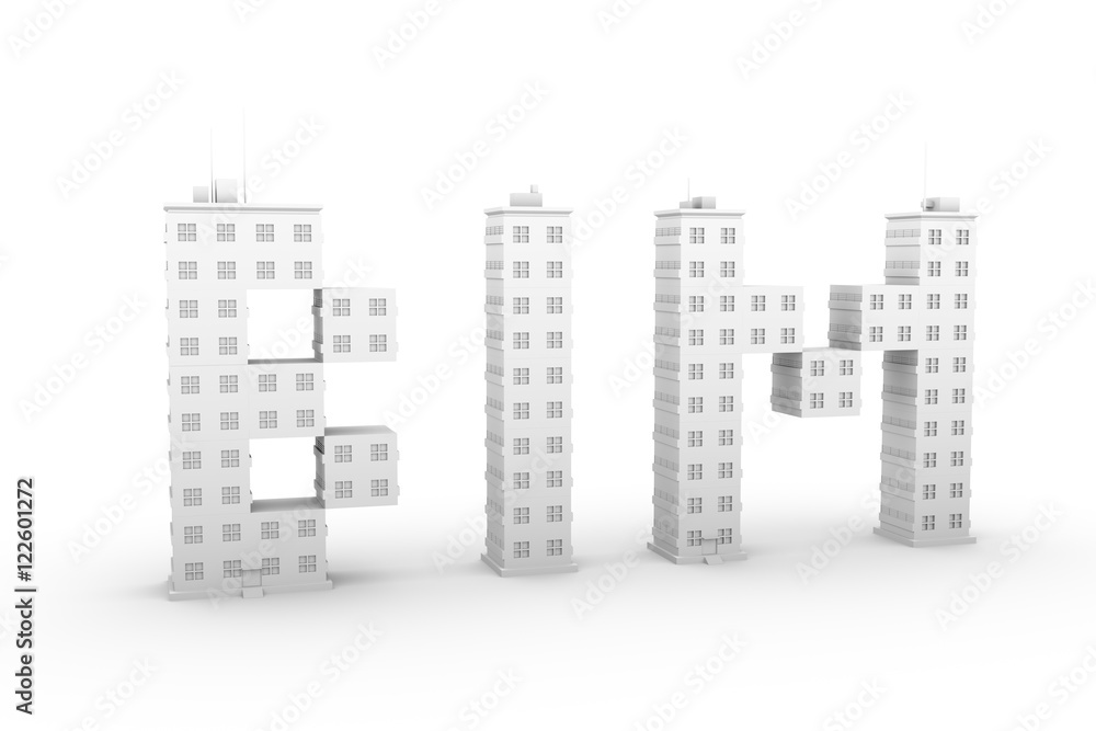 BIM in a multi-storey home white background 3D illustration