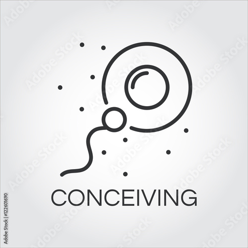 Sperm icon in outline style fertilizing egg cell