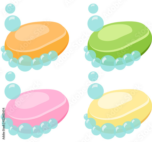 Set of Soap Bar With Bubbles - Vector Illustration.