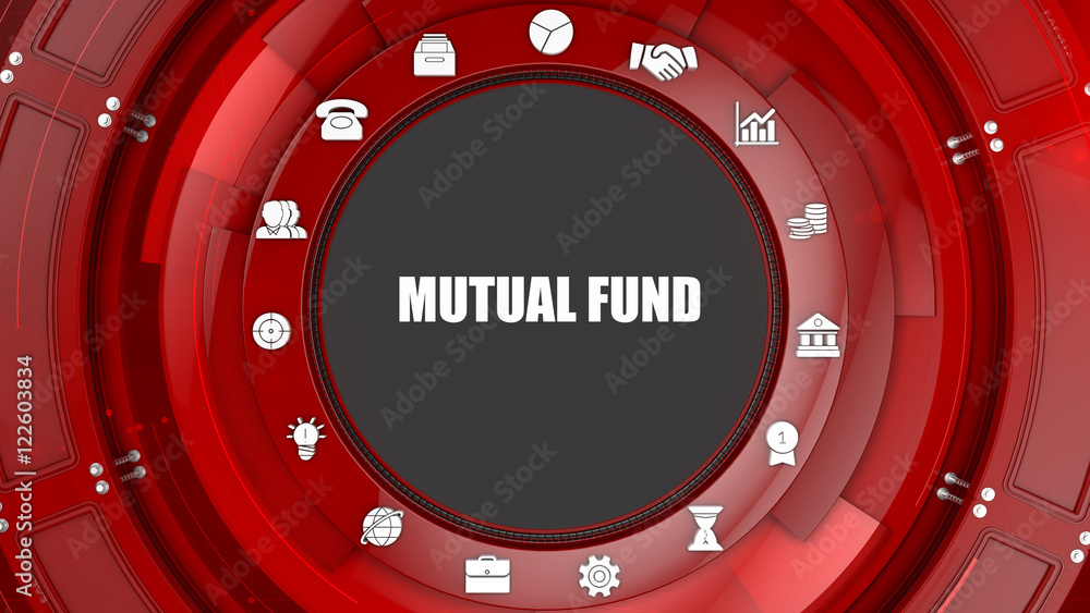 Mutual fund concept image with business icons and copyspace.