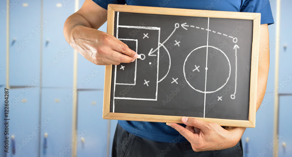 Fototapeta premium soccer tactics drawing on chalkboard