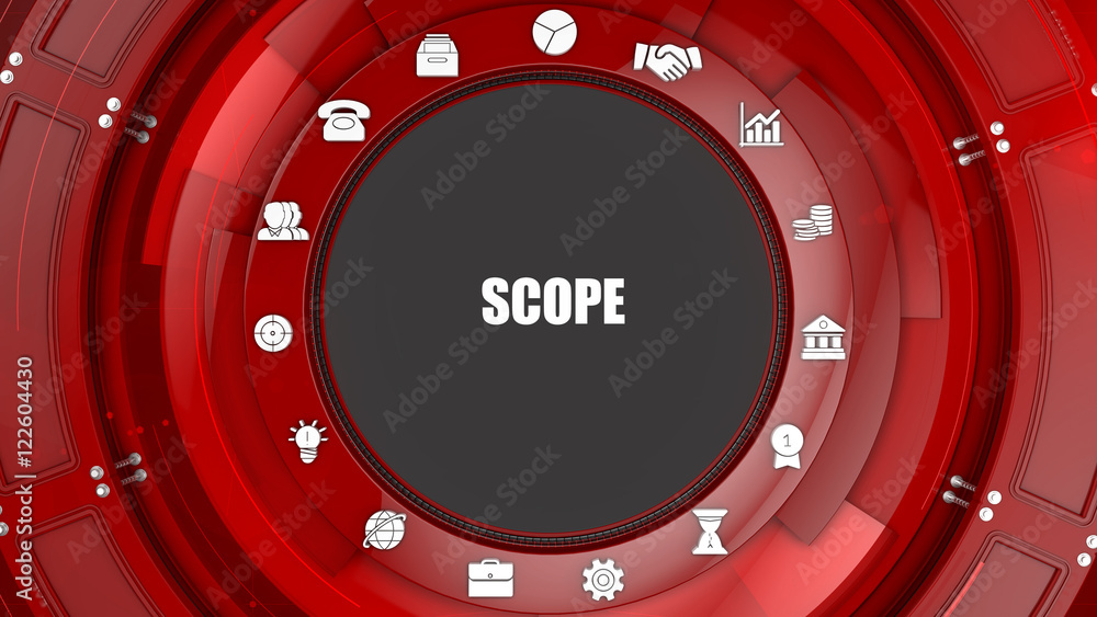 Scope concept image with business icons and copyspace. Scope concept image with business icons and copyspace.