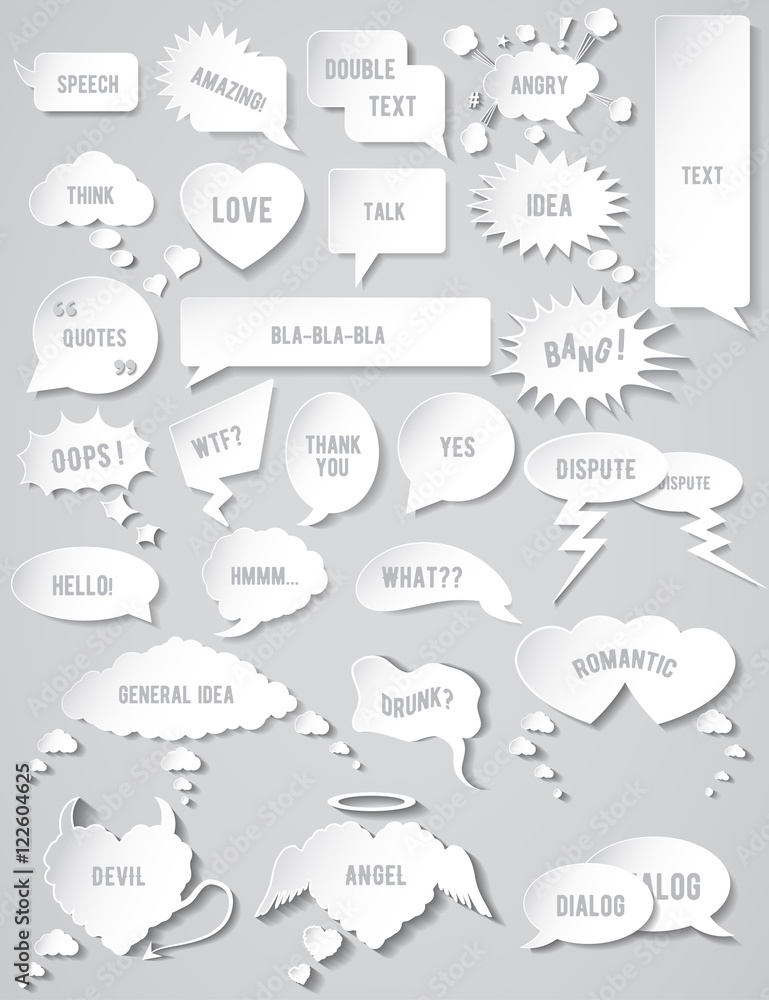 Set of different flat white Speech bubbles for talk and quotes Set of different flat white Speech bubbles for talk and quotes