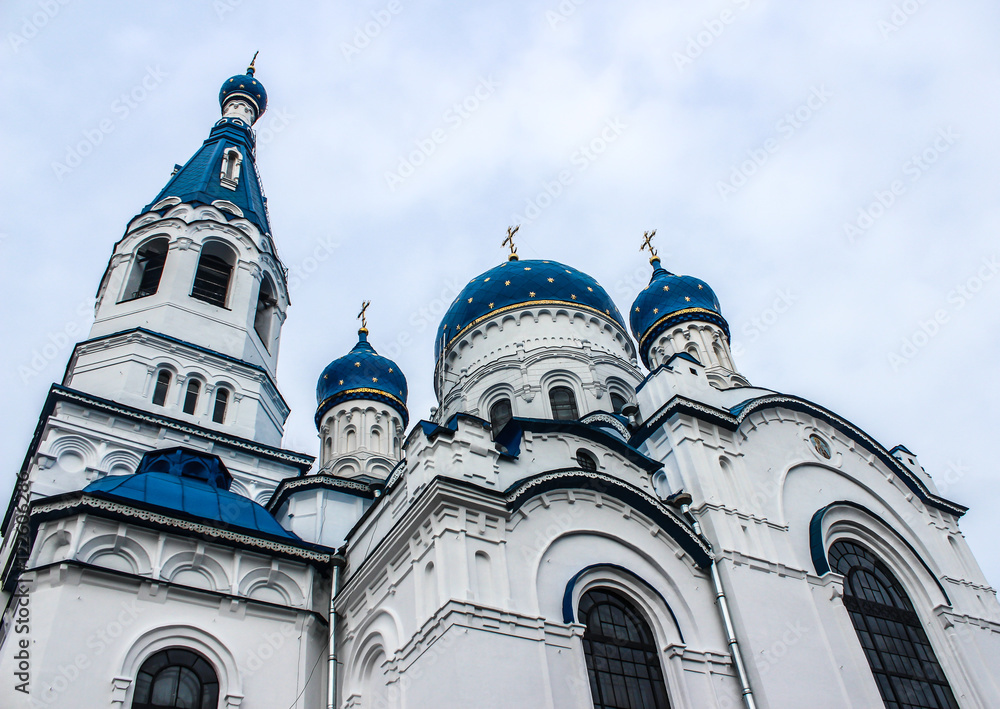 Fototapeta premium Cupolas of cathedral of the Holy Virgin (Pokrovsky Cathedral), Gatchina, Russia