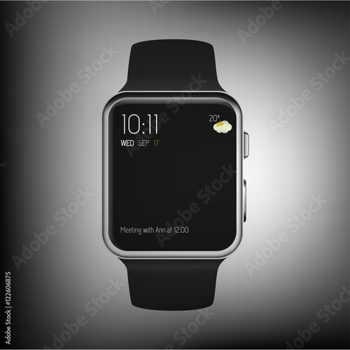 Smart watch isolated with icons on gray background. Vector illustration.