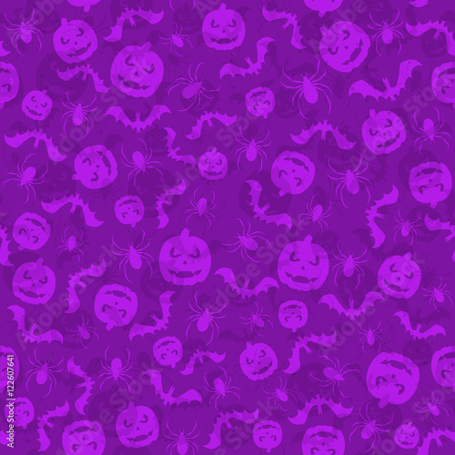 Seamless violet Halloween background with holiday icons