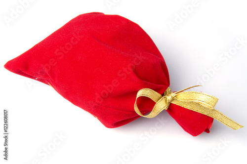 red bag for gift with gold ribbon