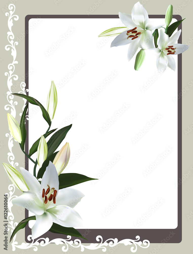 white lily flowers in decorated frame white lily flowers in decorated frame