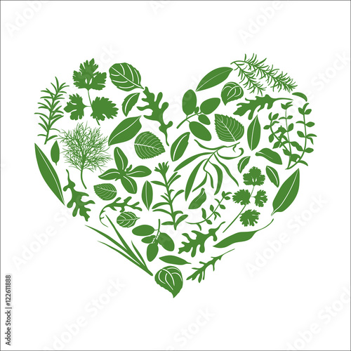 Floral heart made of herbs