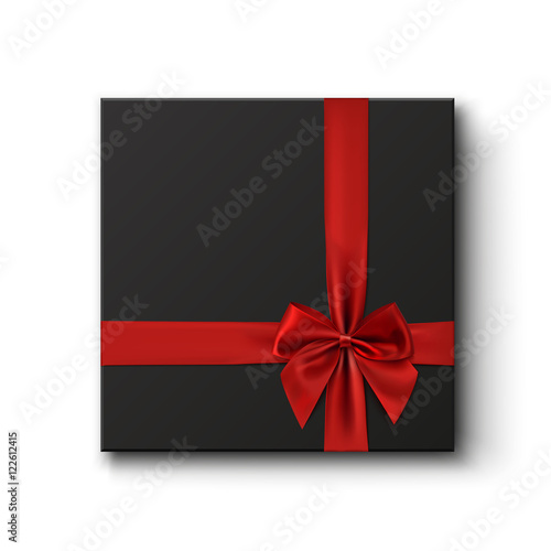 Blank black gift box with red ribbon.