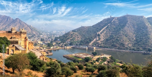 View of Amer (Amber) fort and Maota lake, Rajasthan, India