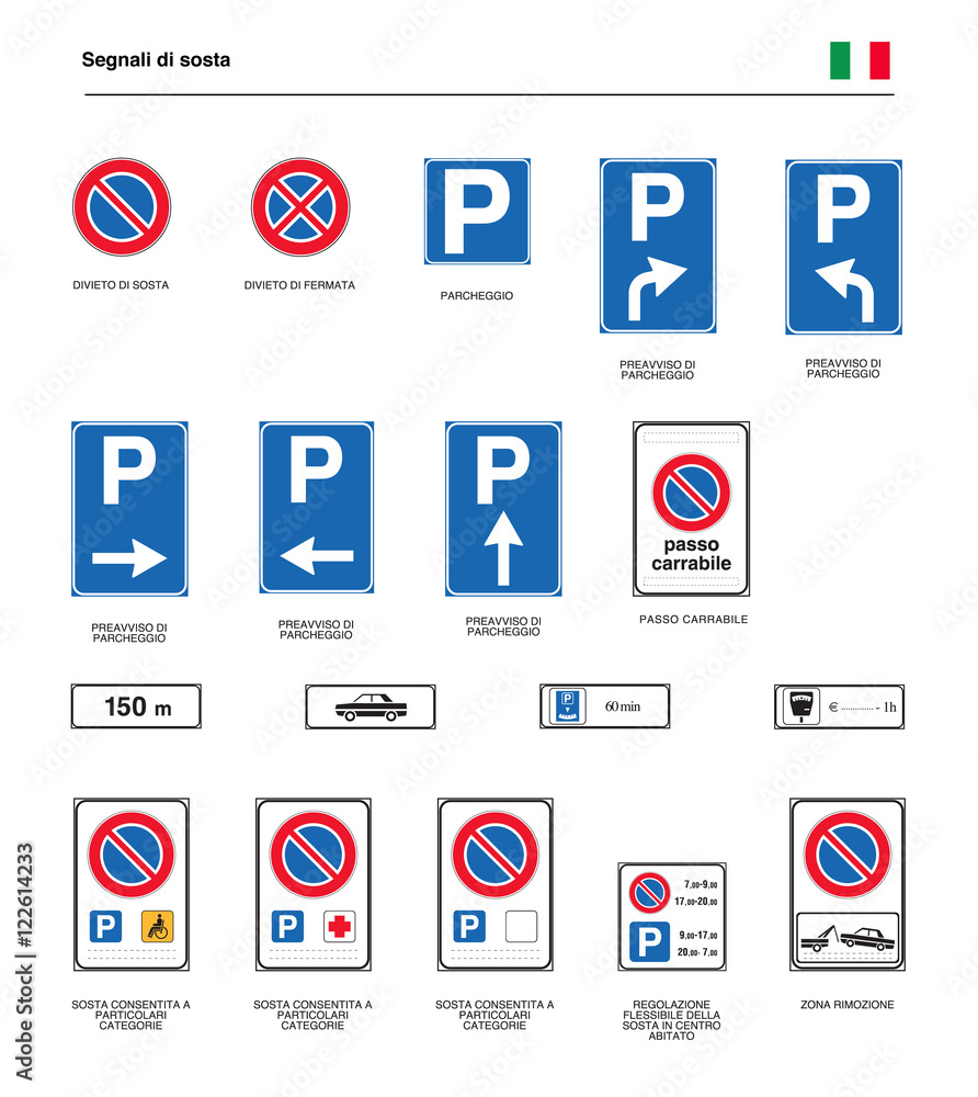 italian road parking signs, vector file, illustration Stock Vector | Adobe  Stock