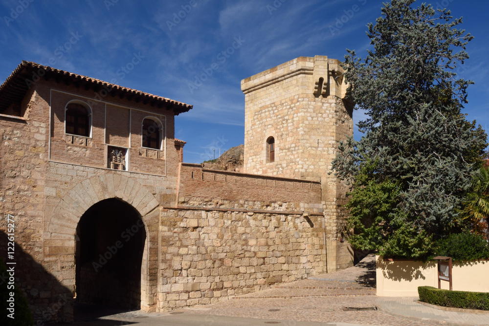 Puerta Alta (high door) in medieval town of Daroca, Zaragoza province, Spain