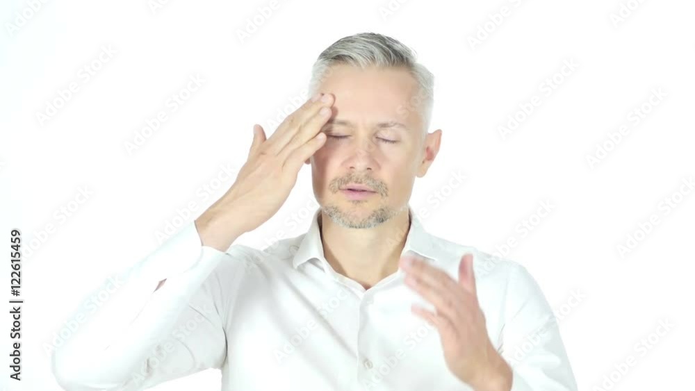 Man with headache, Frustration , Portrait White Background Man with headache, Frustration , Portrait White Background