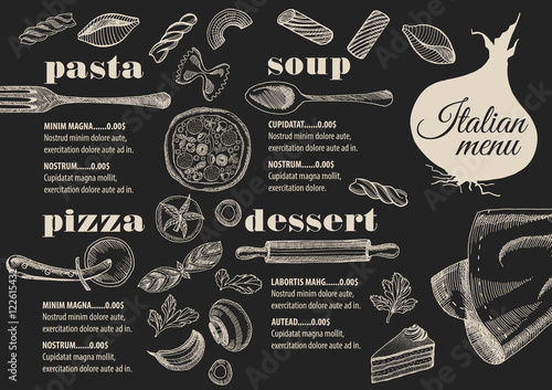 Menu italian restaurant  food template placemat.