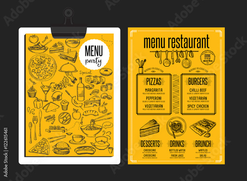Menu restaurant, food template placemat.