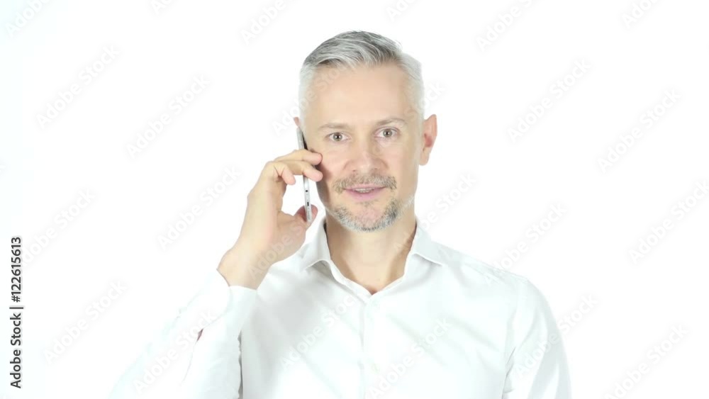 Businessman Talking On Smartphone ,White Background Businessman Talking On Smartphone ,White Background