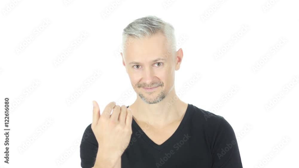 Join Us, Inviting Gesture by Middle Aged Man, White Background Join Us, Inviting Gesture by Middle Aged Man, White Background