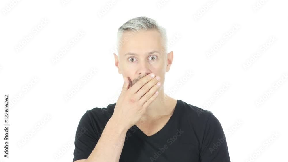 Shock, Upset Middle Aged Man Reaction, White Background Shock, Upset Middle Aged Man Reaction, White Background