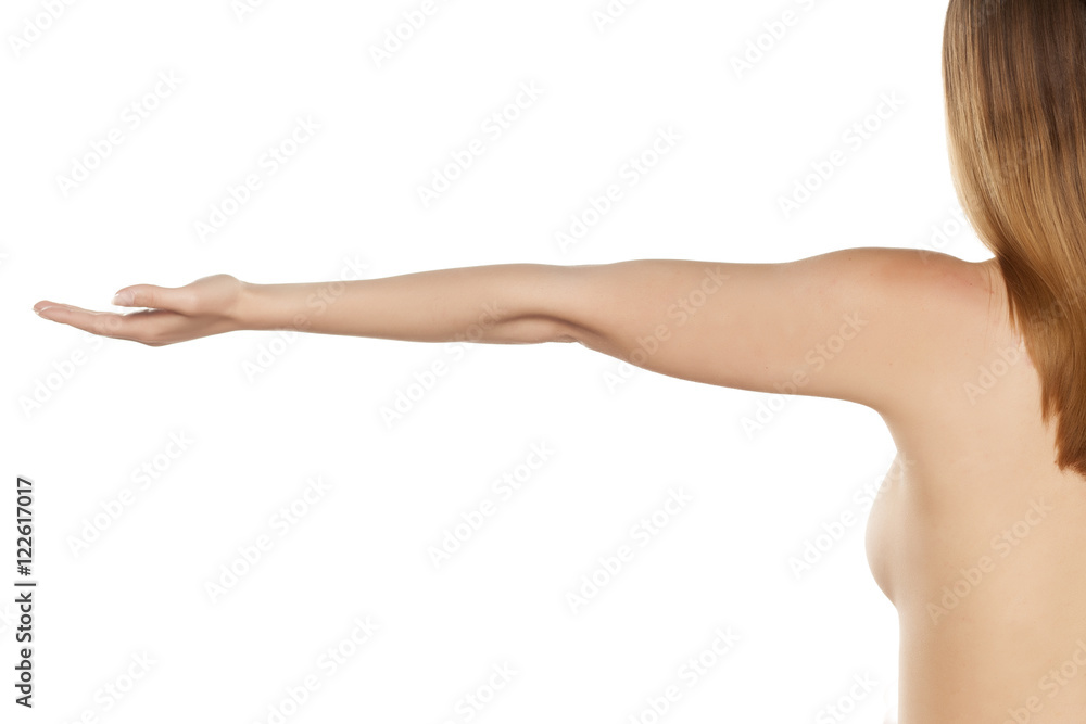 Obraz premium whole woman hand with the palm up on a white background