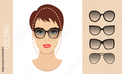 Woman sunglasses shapes for oblong women face type. Various forms of summer glasses for long face. Fashion collection. Vector set.