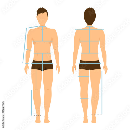 Man Body Front and Back for Measurement. Vector