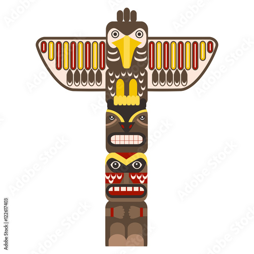 Traditional Religious Totem Pole with Animal. Vector