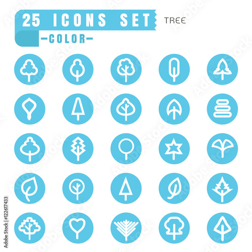 icons tree color thin white in the circle blue on white backgrou
