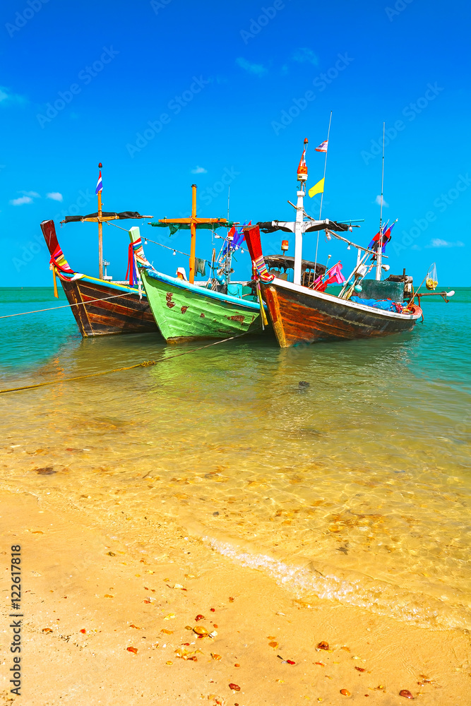 Colored boats sea Thailand