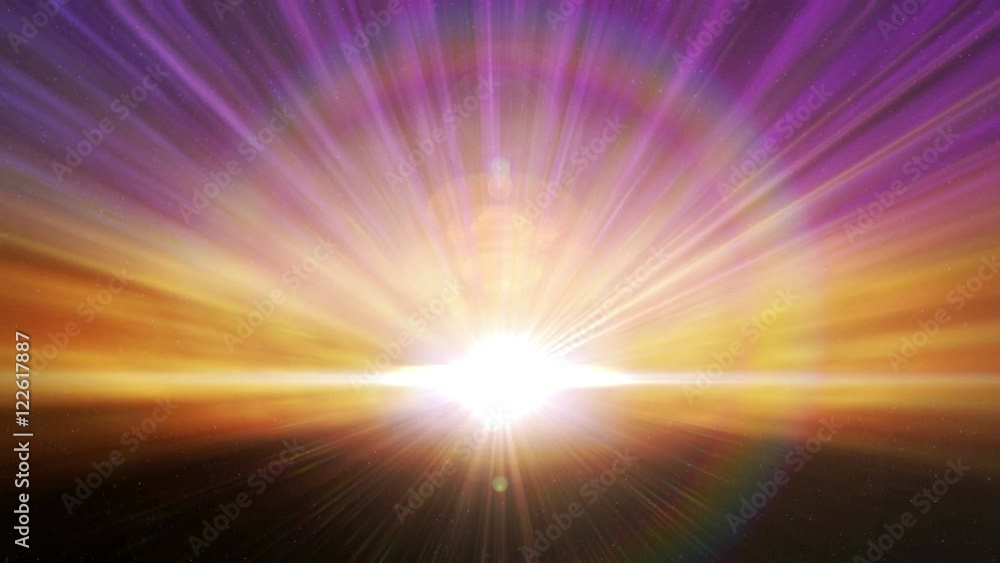 A 10 second loop of abstract light rays emanating from a center light source over a starry background. A 10 second loop of abstract light rays emanating from a center light source over a starry background.