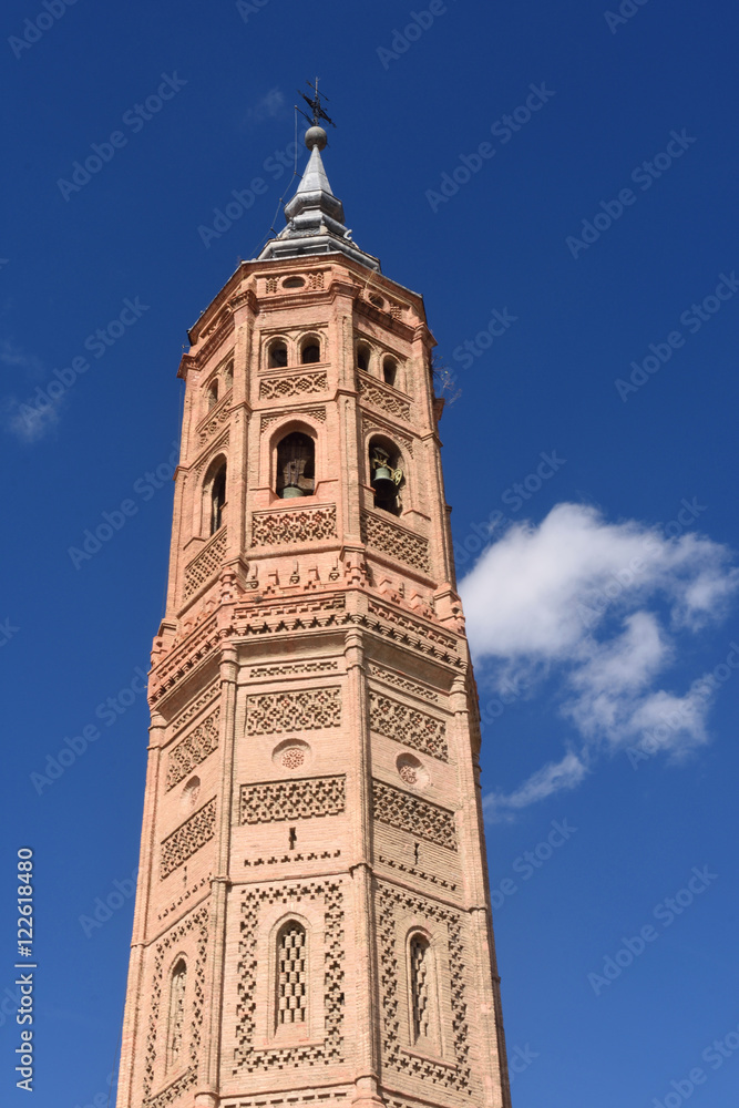 Bell tower of San Andres church (Moorish style). Calatayud, Zarargoza province, Spain