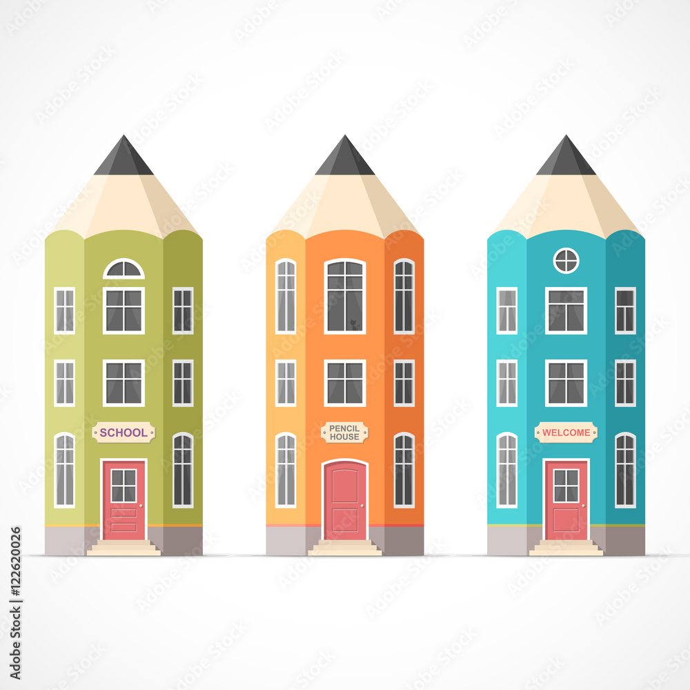 Set of colorful pencil houses