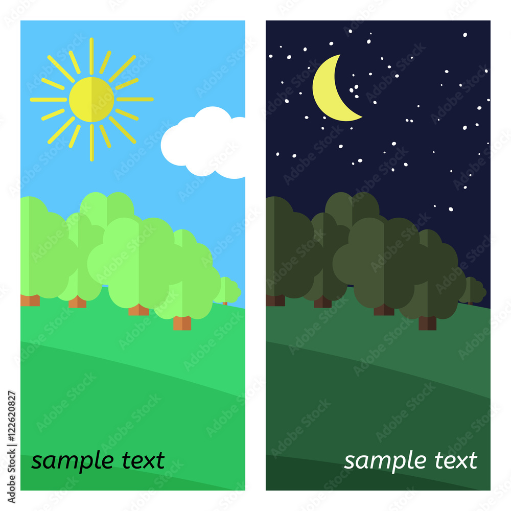 Fototapeta premium Edge of the Forest. The Sun Shines and The Moon Lights on a Clearing in the Forest. 