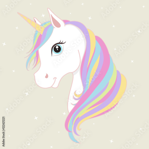 White unicorn vector head with mane and horn Fototapet