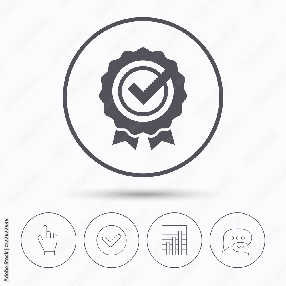 Award medal icon. Winner emblem with tick sign. Award medal icon. Winner emblem with tick sign.