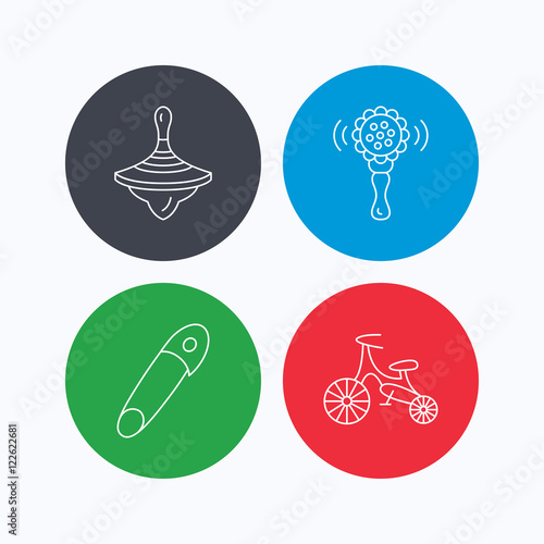 First bike, whirligig and rattle toy icons.