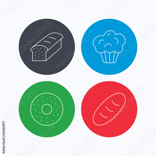 Muffin, donut and toast bread icons.