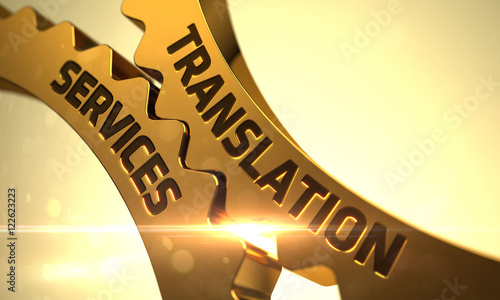 Obraz na plátně Golden Gears with Translation Services Concept. 3D.