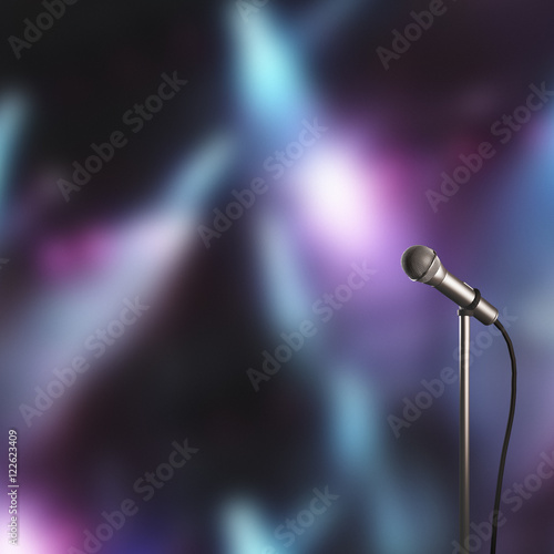 Microfono su asta sul palco da concerto render 3d