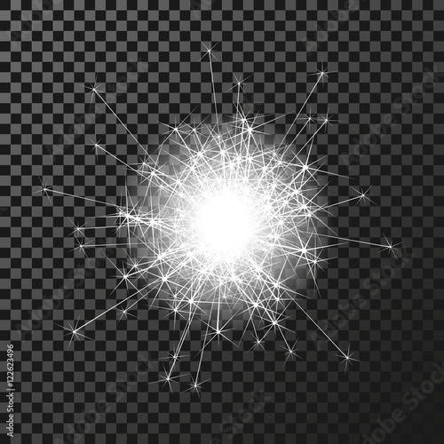 Vector shiny sparkler symbol on the dark background - sizzling sparkles, transparency stellar flare. Shining reflections.