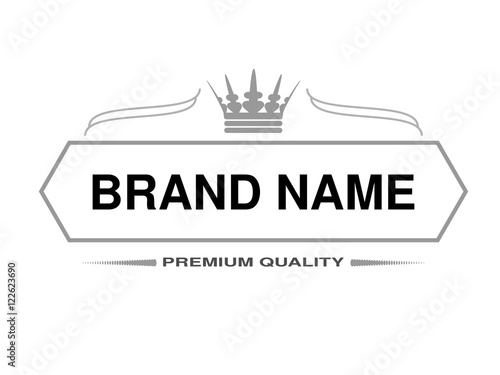 Vector line label. Rectangle frame for Brand name with symbol of crown. Monochrome design.