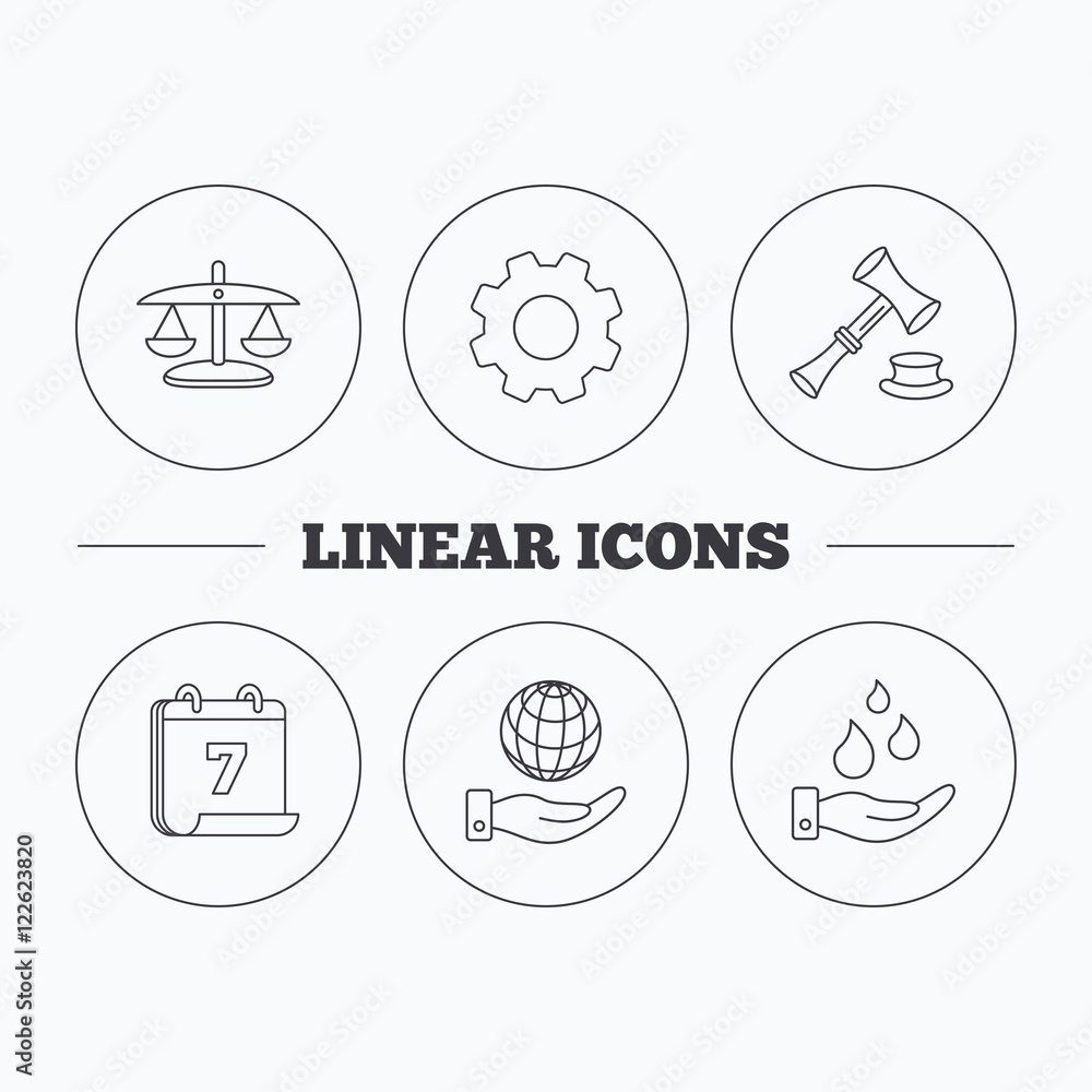 Save nature, auction and scales of justice icon. Save nature, auction and scales of justice icon.